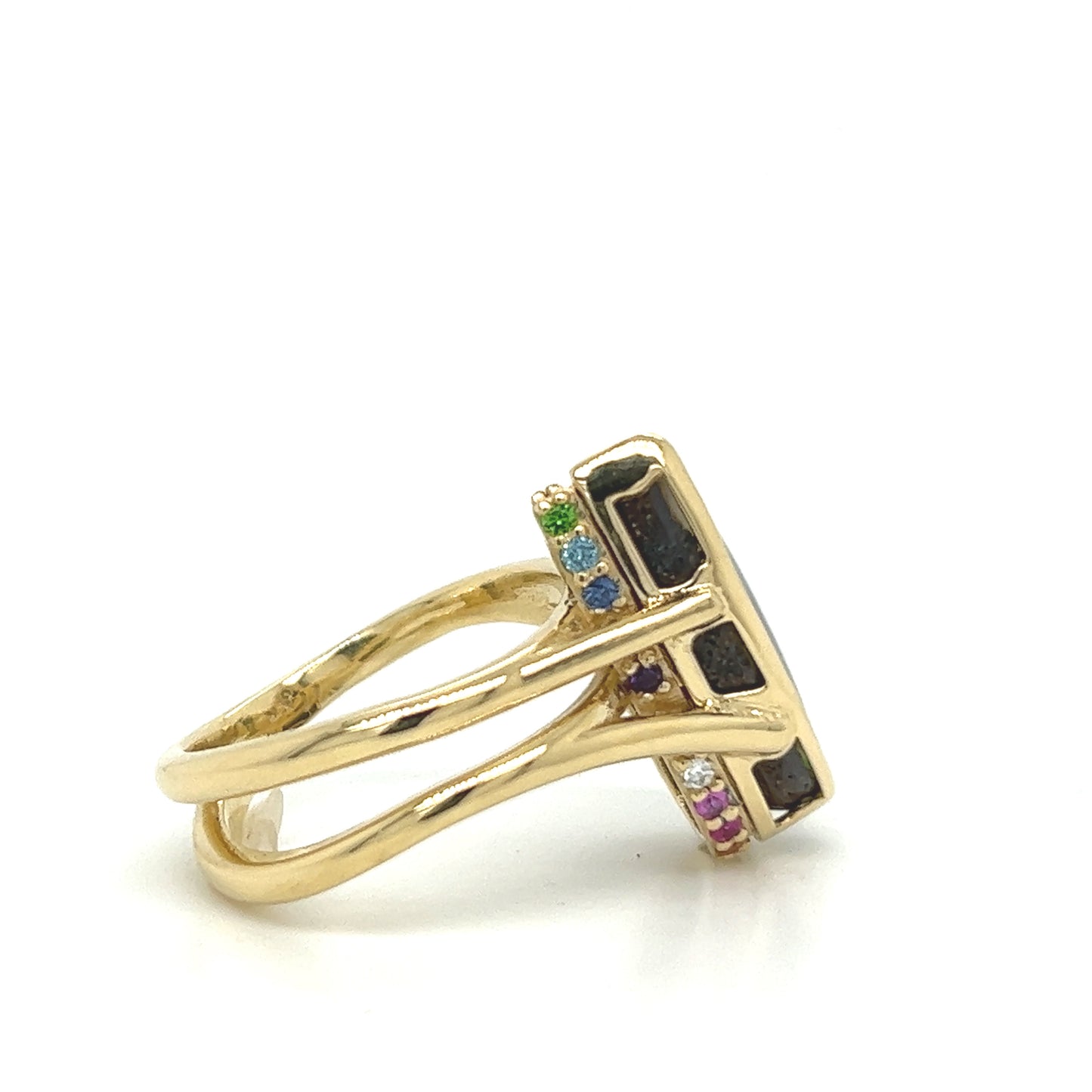 18k Yellow Gold Boulder Opal Wrap Ring with Hidden Rainbow Halo