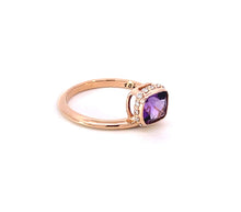 Load image into Gallery viewer, 18k Rose Gold Offset Cushion Cut Amethyst Ring