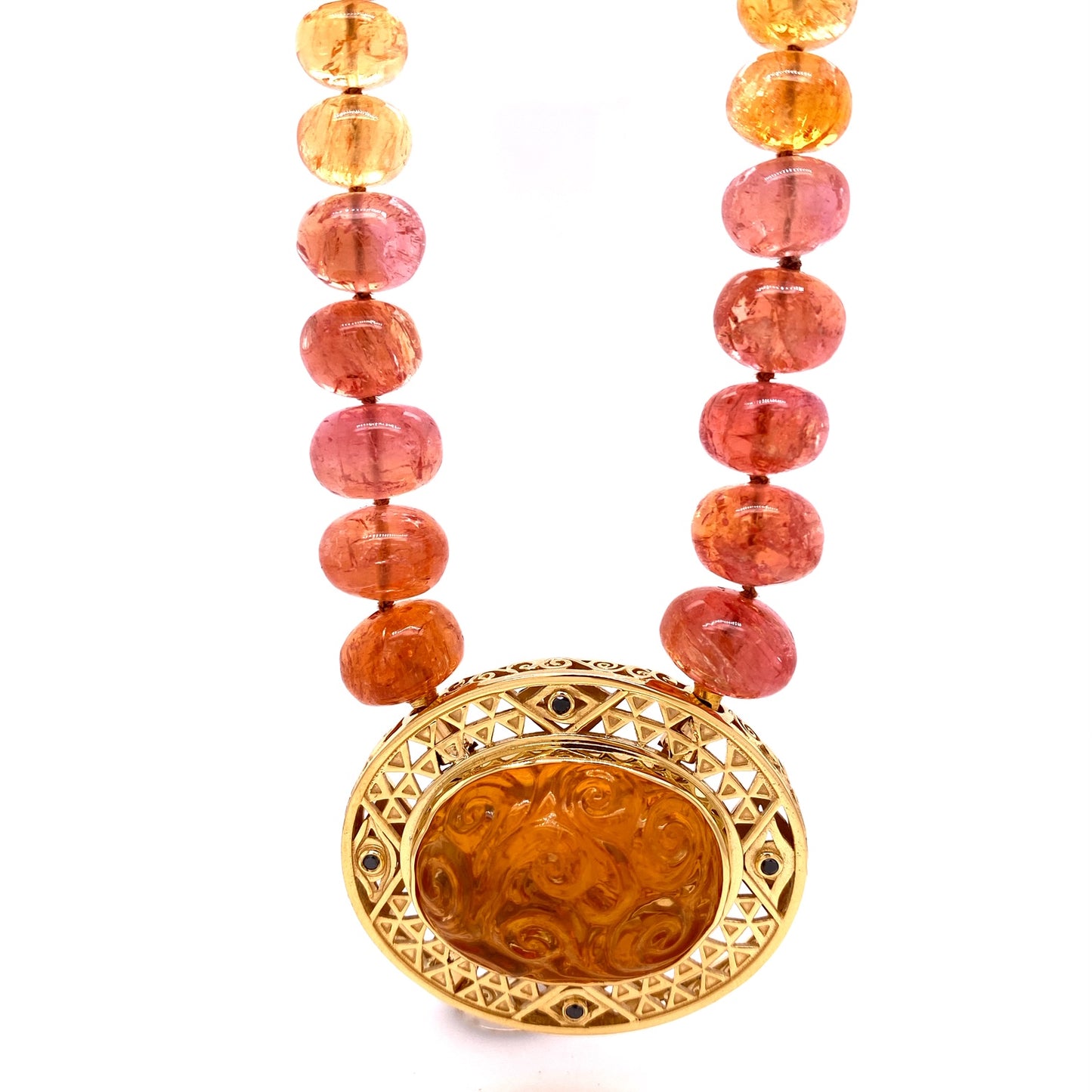 18k Yellow Gold Klimt Inspired Carved Citrine Clasp