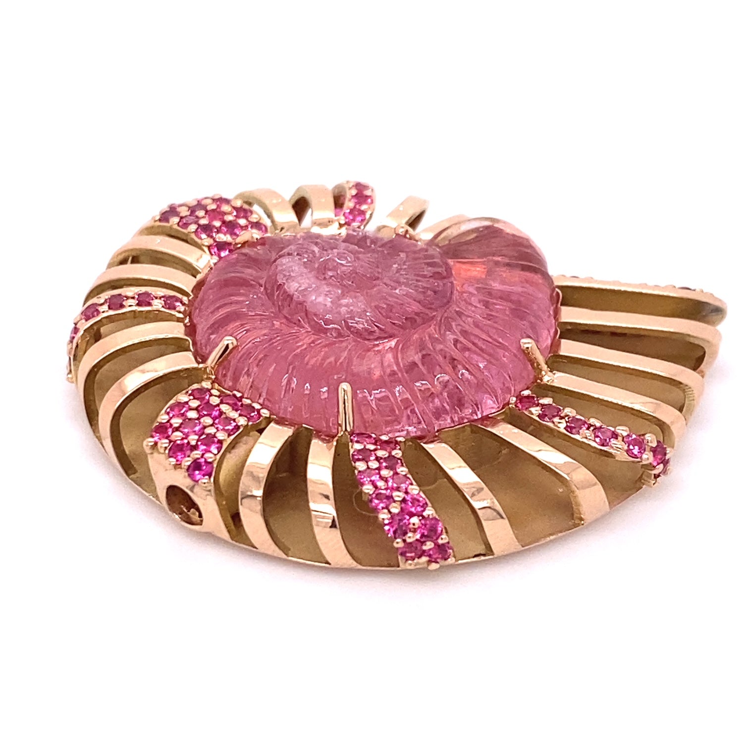 Custom jewelry, carved pink tourmaline clasp, llyn strong, greenville, SC