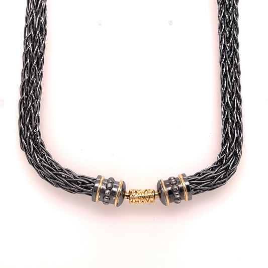 Oxidized Sterling Silver and 18k Yellow Gold Roman Chain