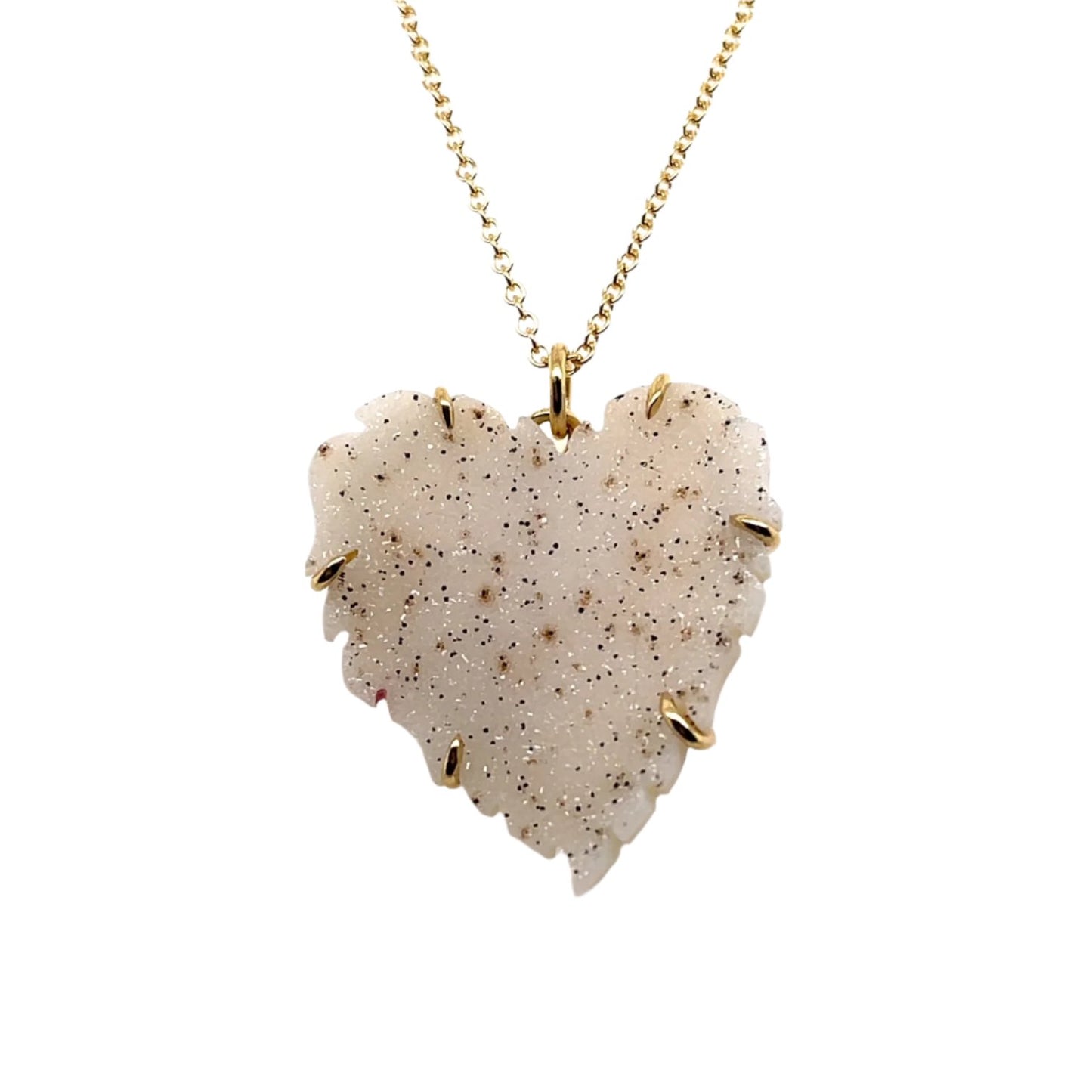 White Speckled Druzy Heart Necklace