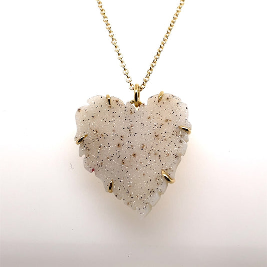 White Speckled Druzy Heart Necklace