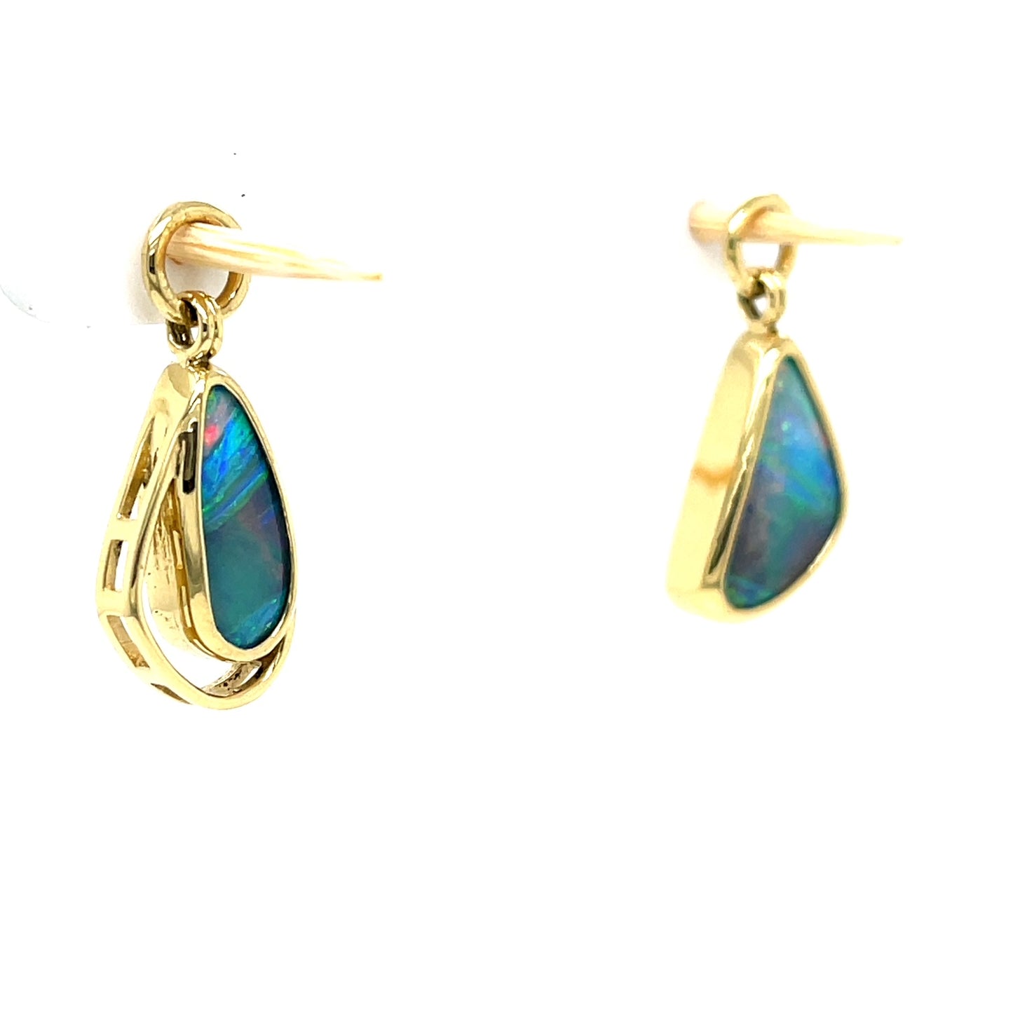Assymetrical Yellow Gold Boulder Opal Earring Jackets