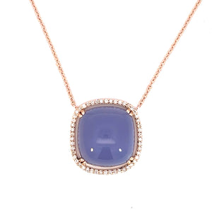 18k Rose Gold Chalcedony Pendant with a White Diamond Halo