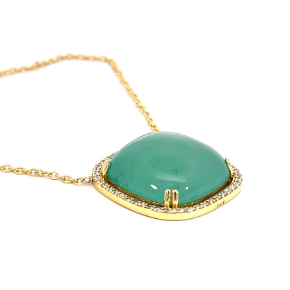 18k Yellow Gold Seafoam Chalcedony Necklace with a Diamond Halo