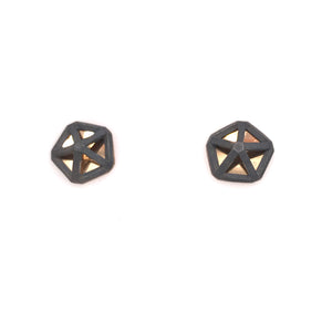 Sterling Silver and 14k Yellow Gold Pentagon Studs