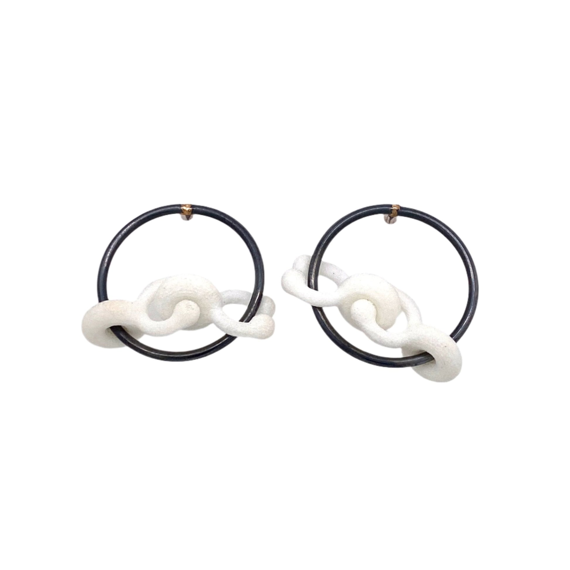 Custom jewelry, white nylon link earrings, Erin Stuart, Greenville, South Carolina