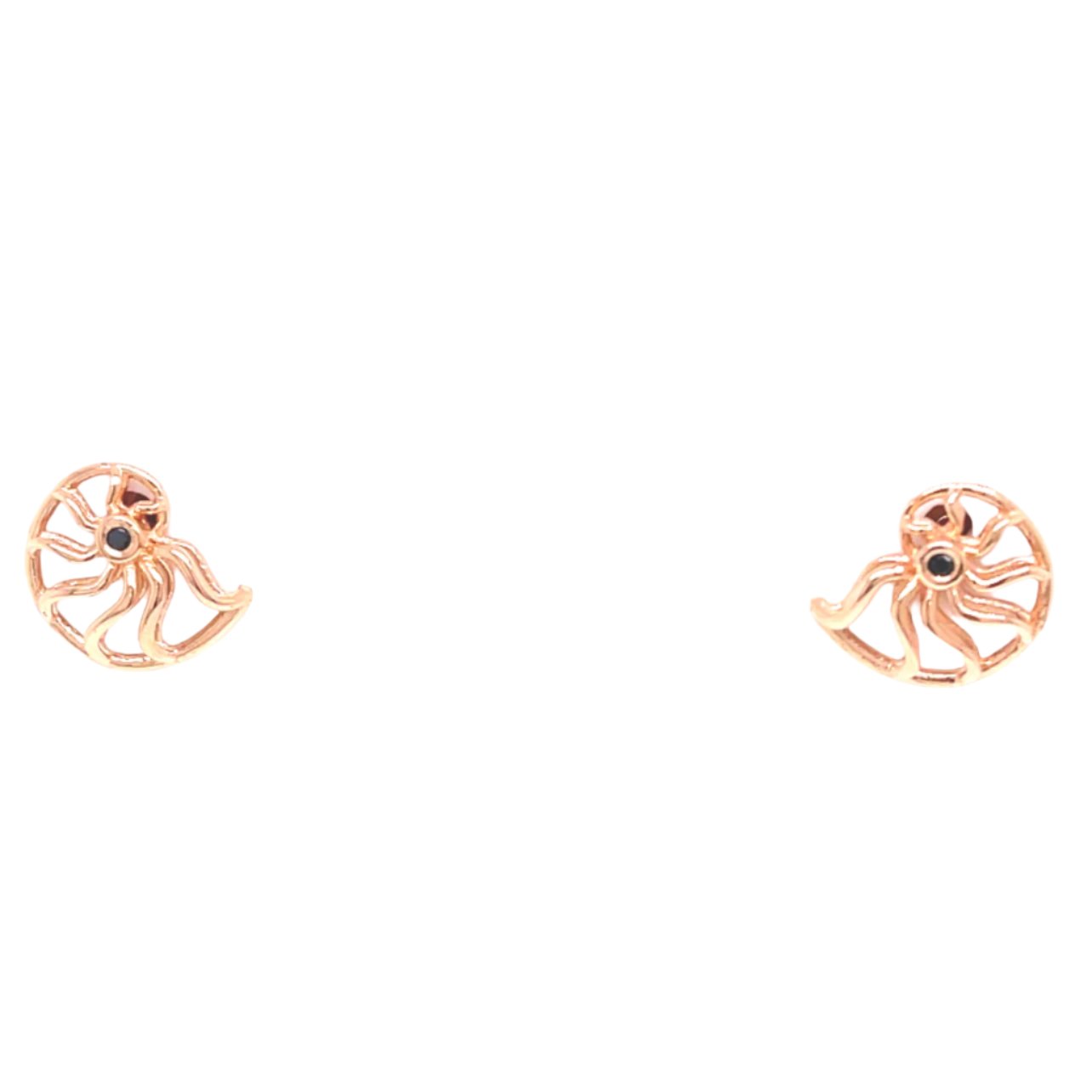 18k Rose Gold Black Diamond Ammonite Studs