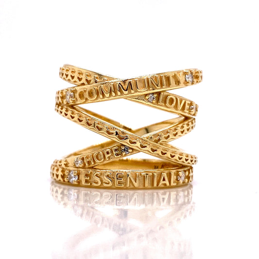 Custom jewelry, 18k yellow gold "Not Nonessential" ring, llyn strong, greenville, South Carolina