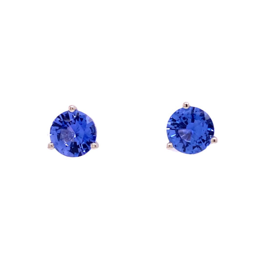 custom jewelry, 18k white gold, blue sapphires, earring studs, llyn strong, Greenville, South Carolina