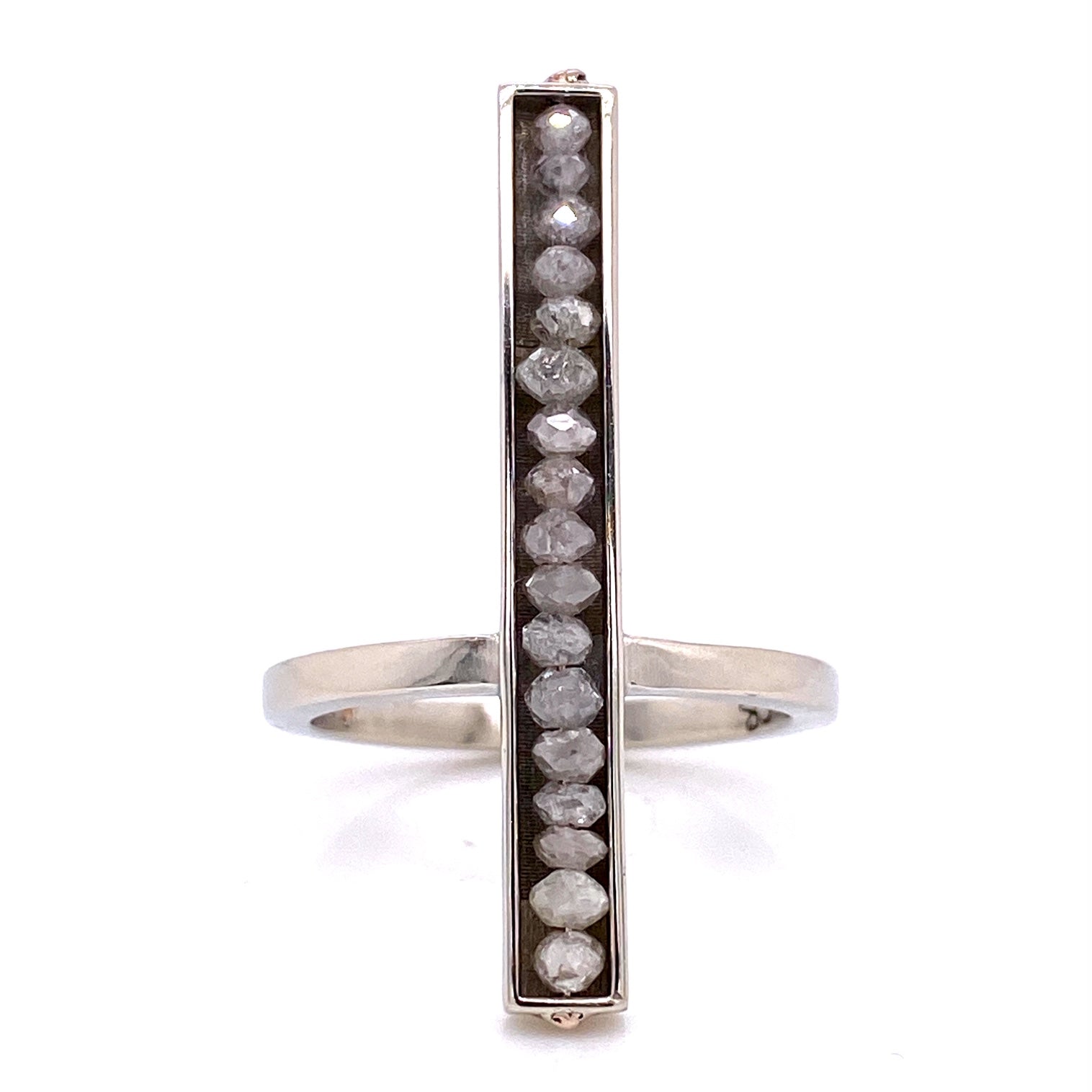 Custom Jewelry, long grey diamond bar ring, Sydney Strong, Greenville, South Carolina