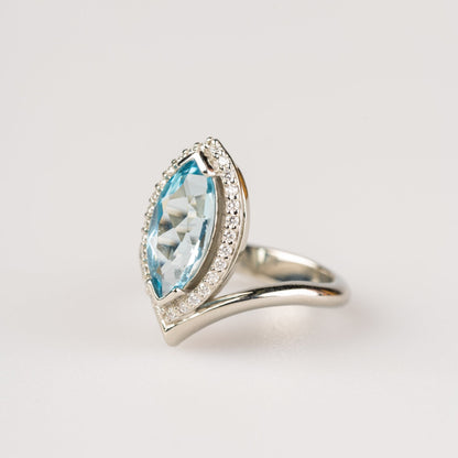 Custom jewelry, marquise aquamarine ring, llyn strong, Greenville, South carolina