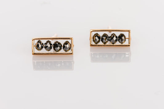 Rose gold Black Diamond Bar Stud Earrings