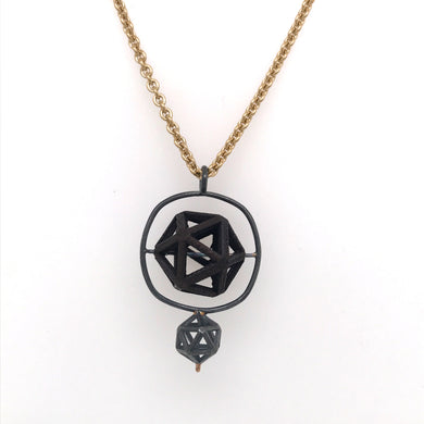 Custom Jewelry, black isohedron fidget necklace, Erin Stuart, Greenville, South Carolina