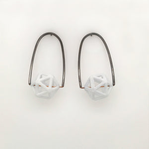 Custom Jewelry, white fidget isohedron earrings, Erin Stuart, Greenville, South Carolina