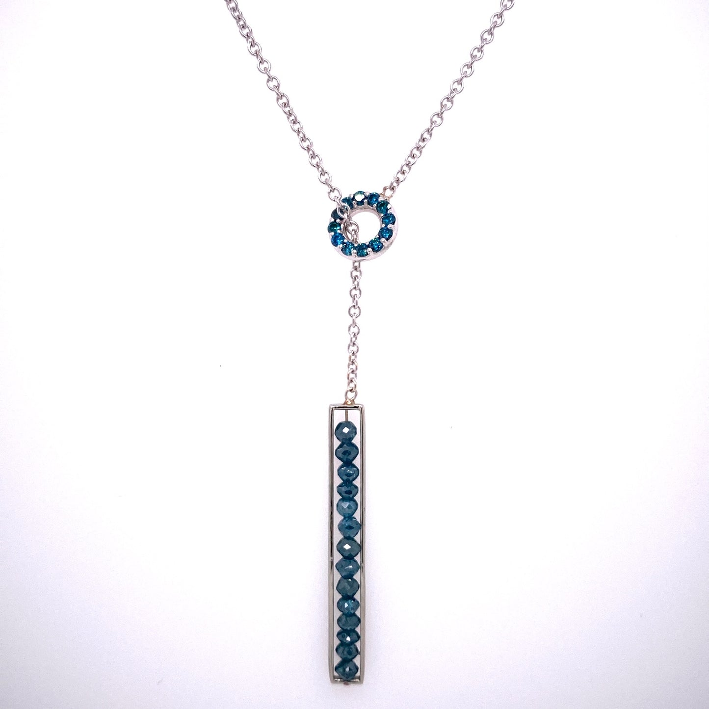 Custom JEwelry, blue diamond lariat necklace, Sydney Strong, Greenville, South Carolina