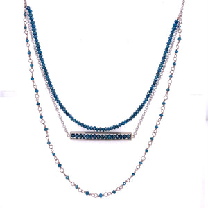 18k White Gold Blue Diamond Triple Layered Necklace