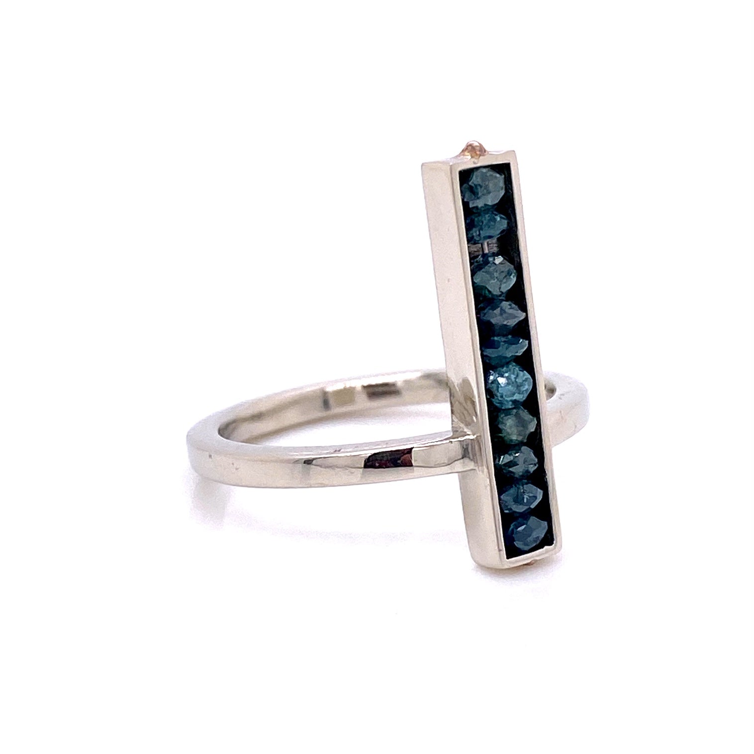 Blue Diamond Medium Bar Ring in White Gold – llyn strong - fine art jewelry