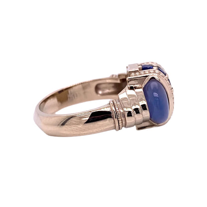 Chalcedony and Sapphire Arch Ring