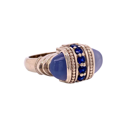 Chalcedony and Sapphire Arch Ring