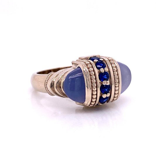 Chalcedony and Sapphire Arch Ring