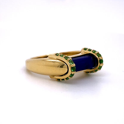 Custom jewelry, lapis lazuli and tsavorite bar ring, llyn strong, Greenville, South Carolina