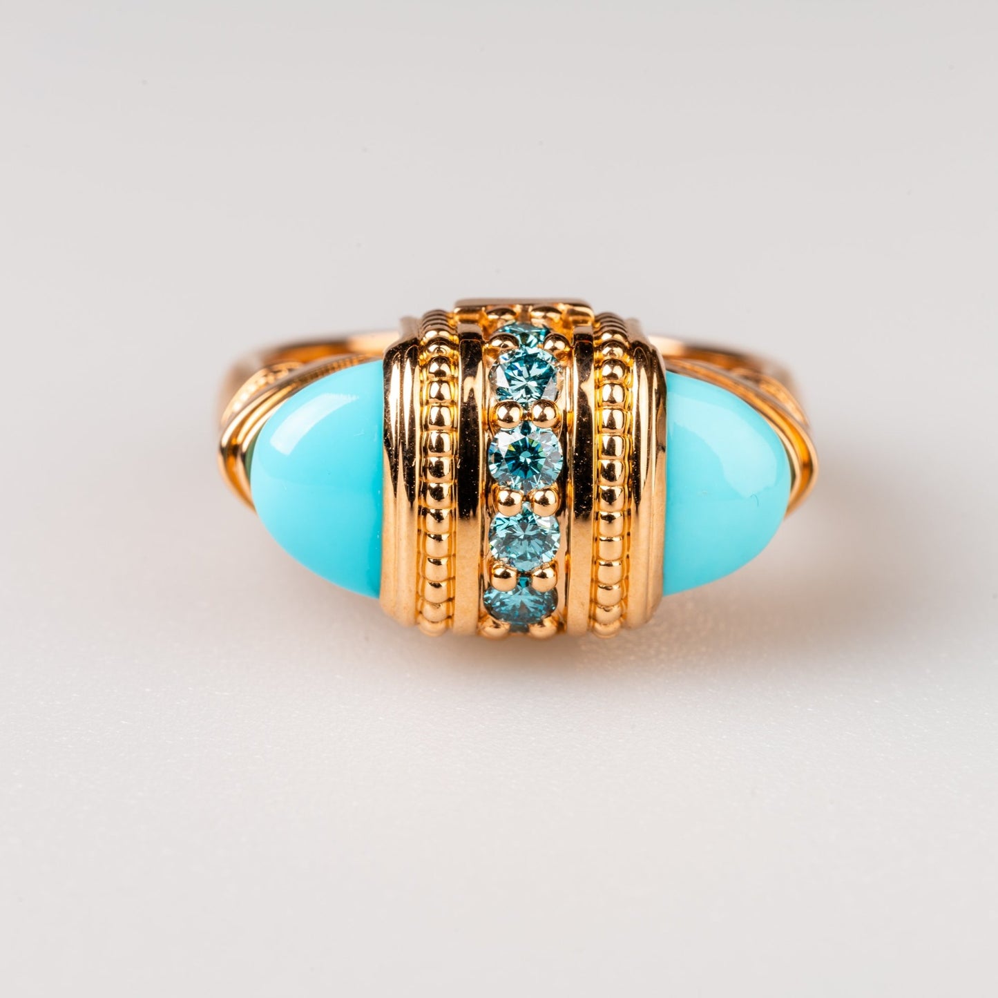 Custom jewelry, Turquoise and blue diamond arch ring, llyn strong, Greenville, South Carolina