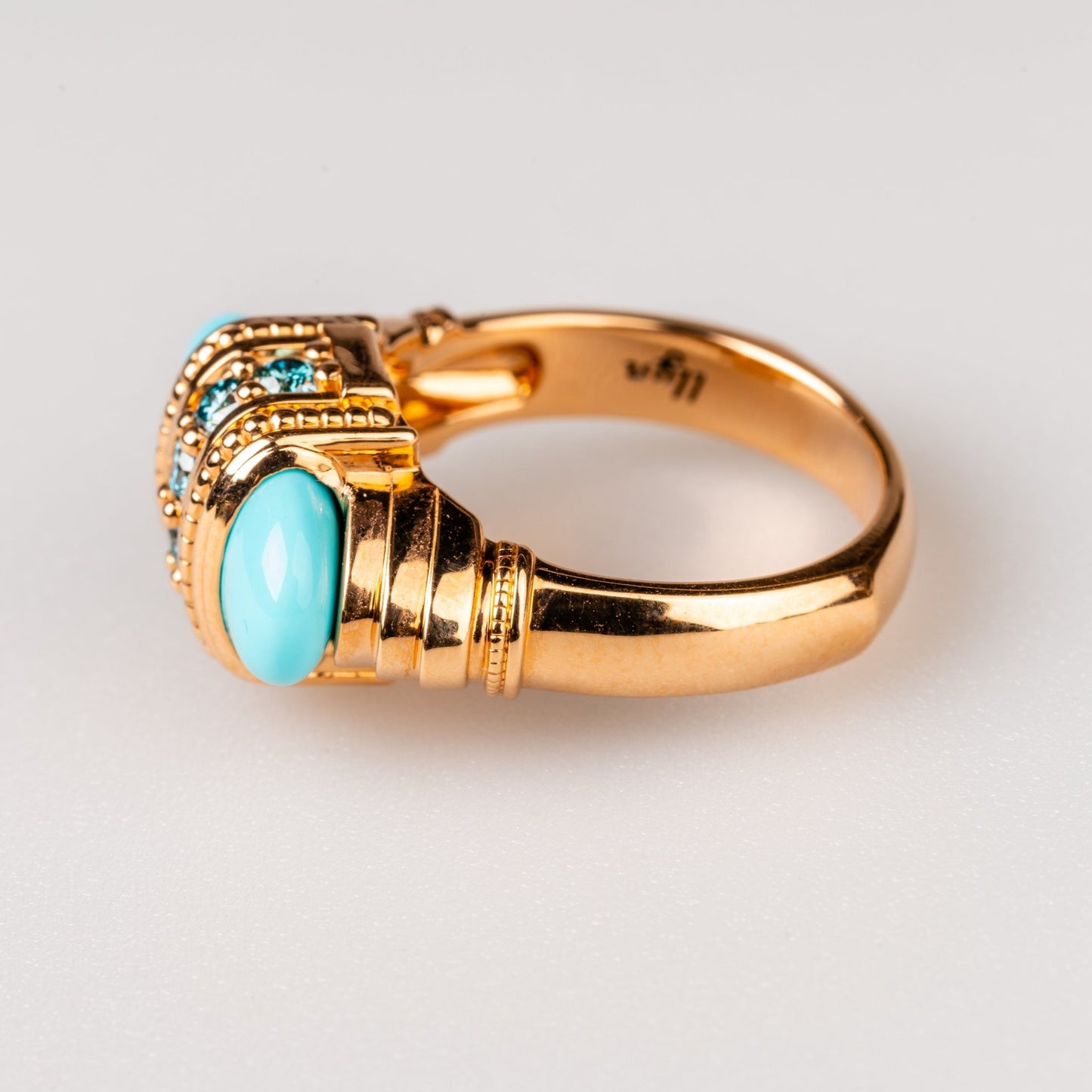 Custom jewelry, Turquoise and blue diamond arch ring, llyn strong, Greenville, South Carolina