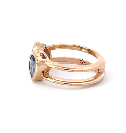 18k Rose Gold Ring with Two Pear Shaped Sri Lankan Sapphire